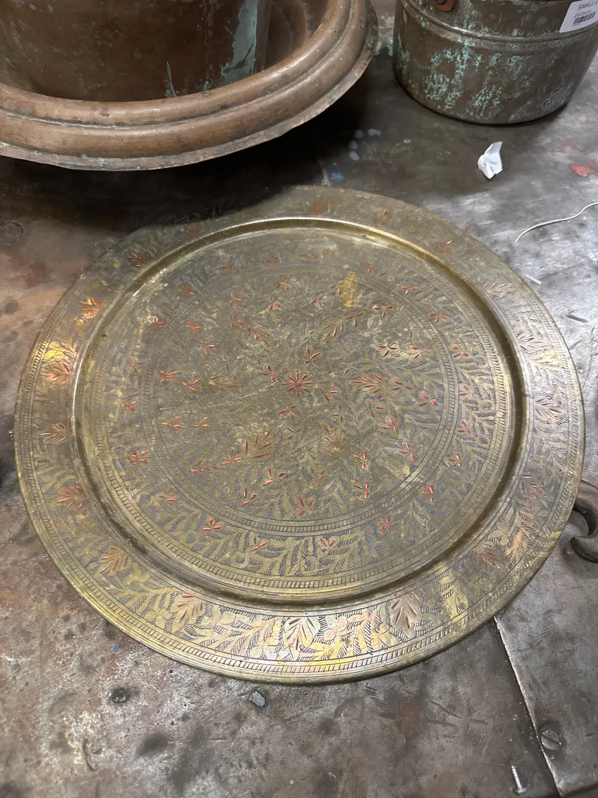 Brass Incised Round Tray 1