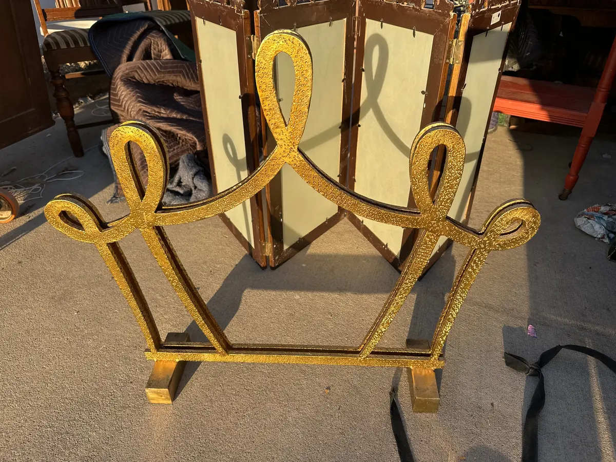 Hollywood Regency Gilt Scroll Fireplace Screen 1