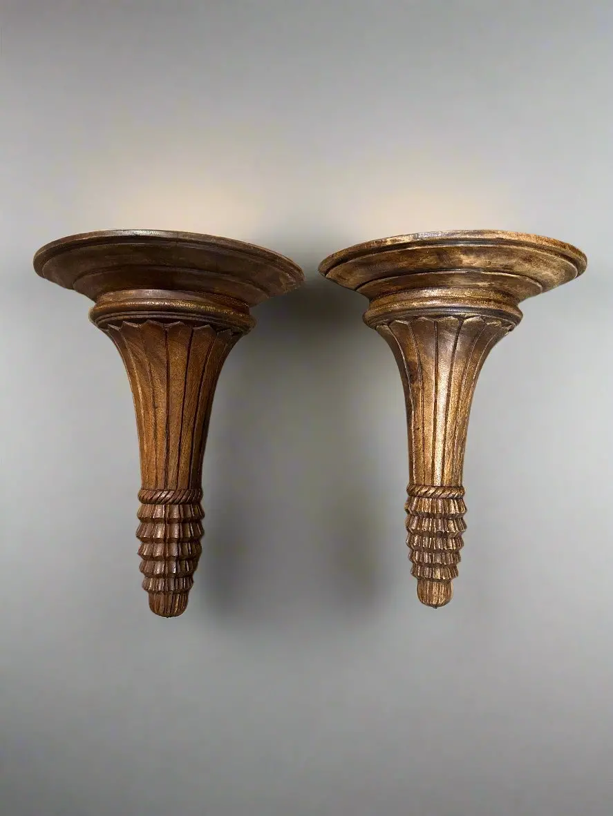 Pair Of Wood Demi Lune Wall Sconces 1