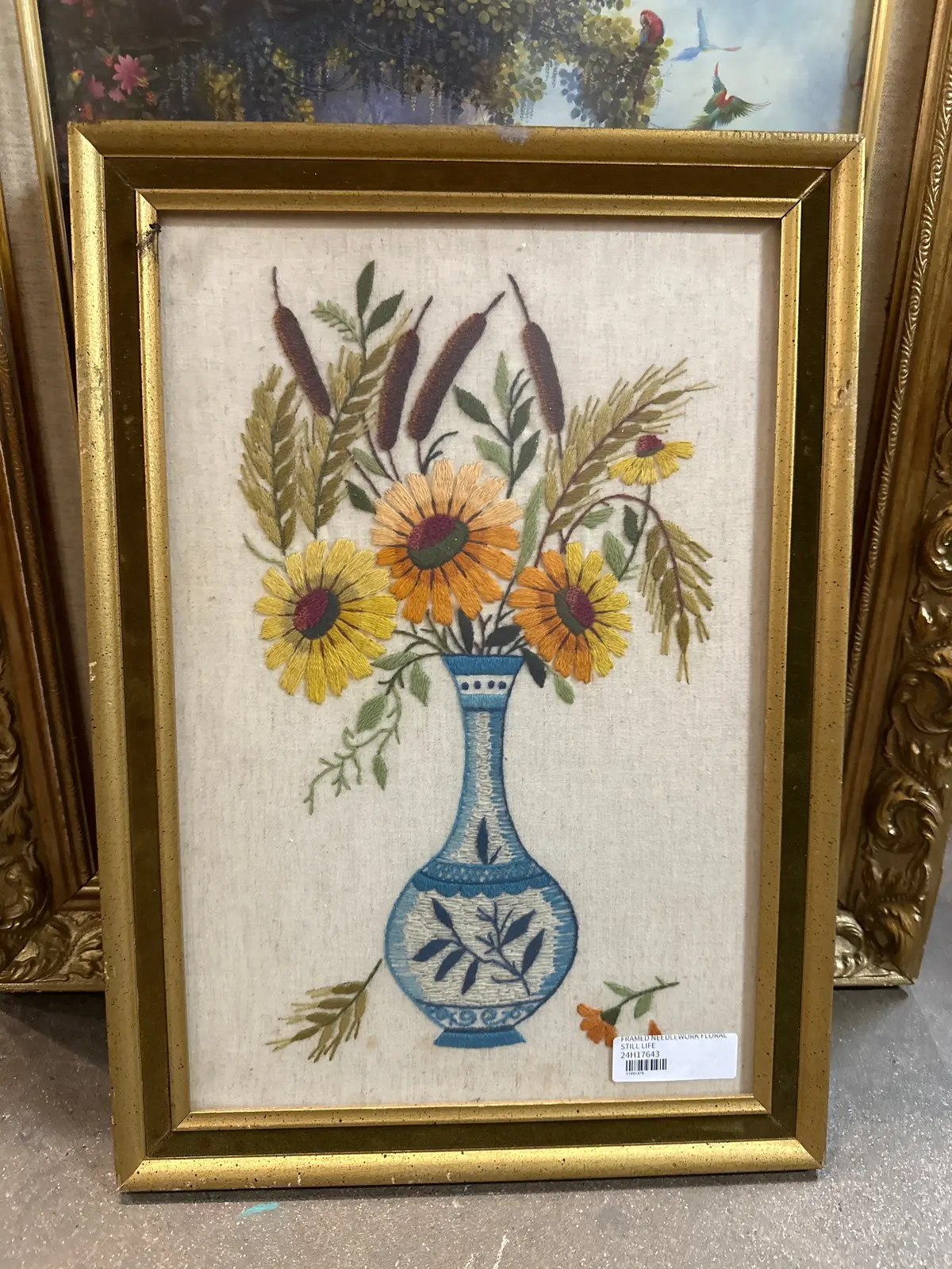 Framed Needlework Floral Still Life 1