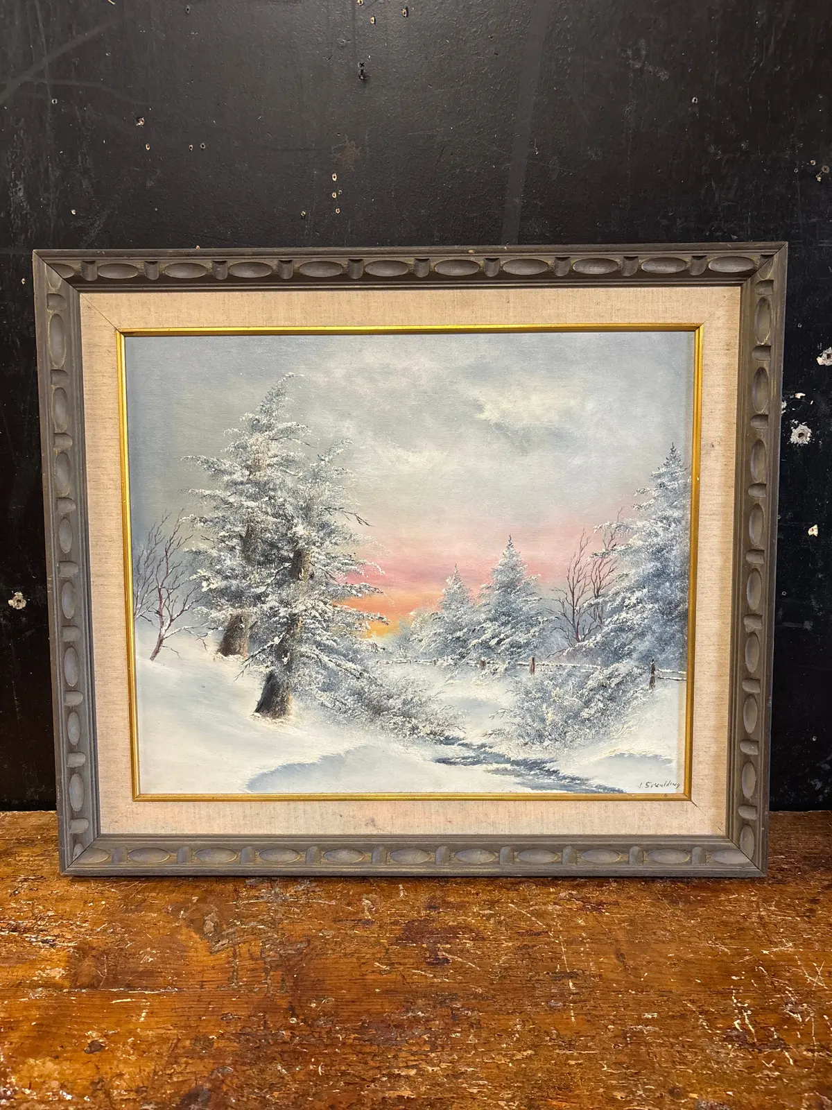 Framed Oil Painting Of Winterscene Landscape - Signed - As Found 1
