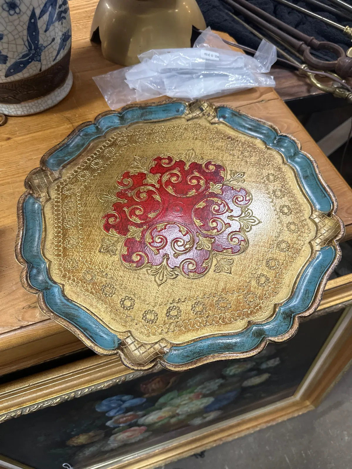 Florentine Tray With Gold, Blue And Red 1
