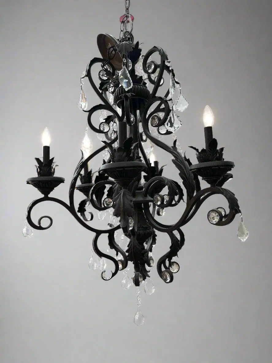 6 Light Tubular Iron Leaf Chandelier 1