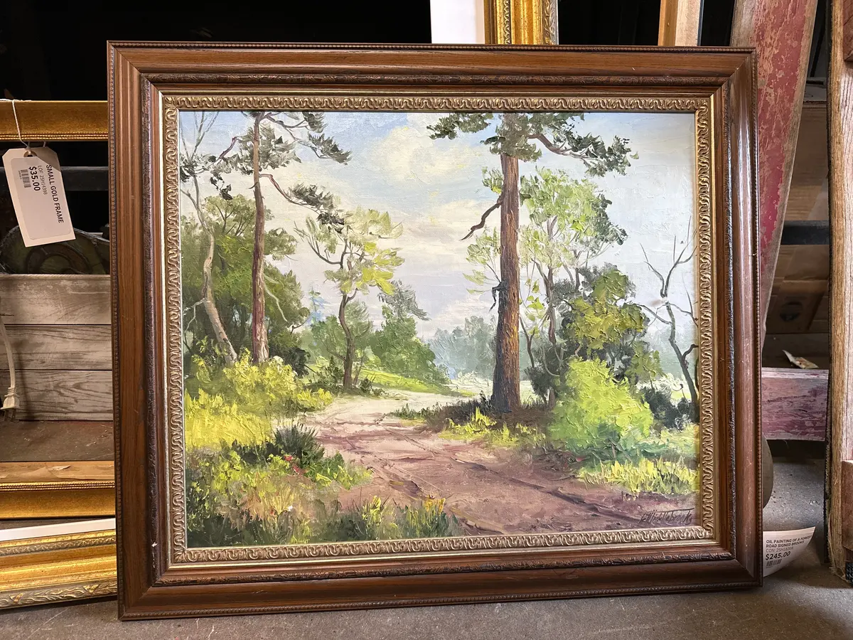 Oil Painting Of A Forest Road Signed Brooks 1