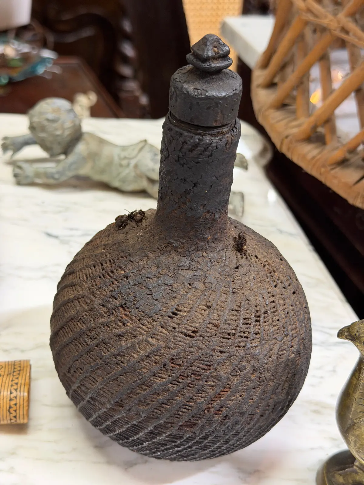 Antique Textured Woven Flask 1