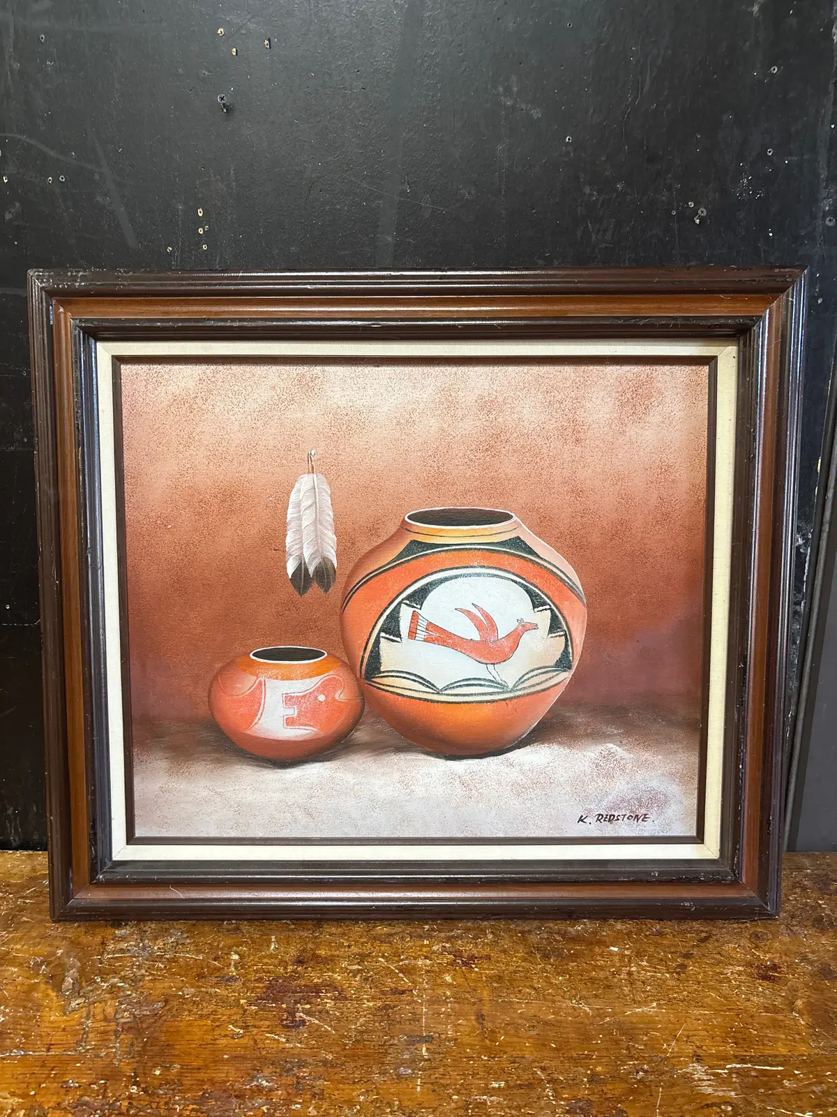 Brown Framed Giclee Print Of Southwestern Still Life - Signed K. Redstone 1