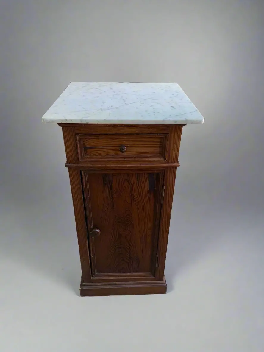 Pine Nightstand With White Marble Top 1
