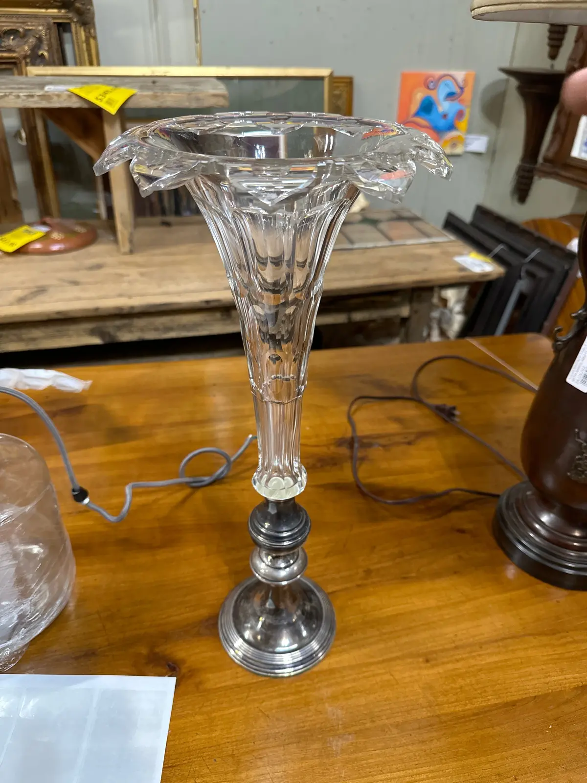 Large Cut Glass Crystal Epergne With Silver Plate Base 1