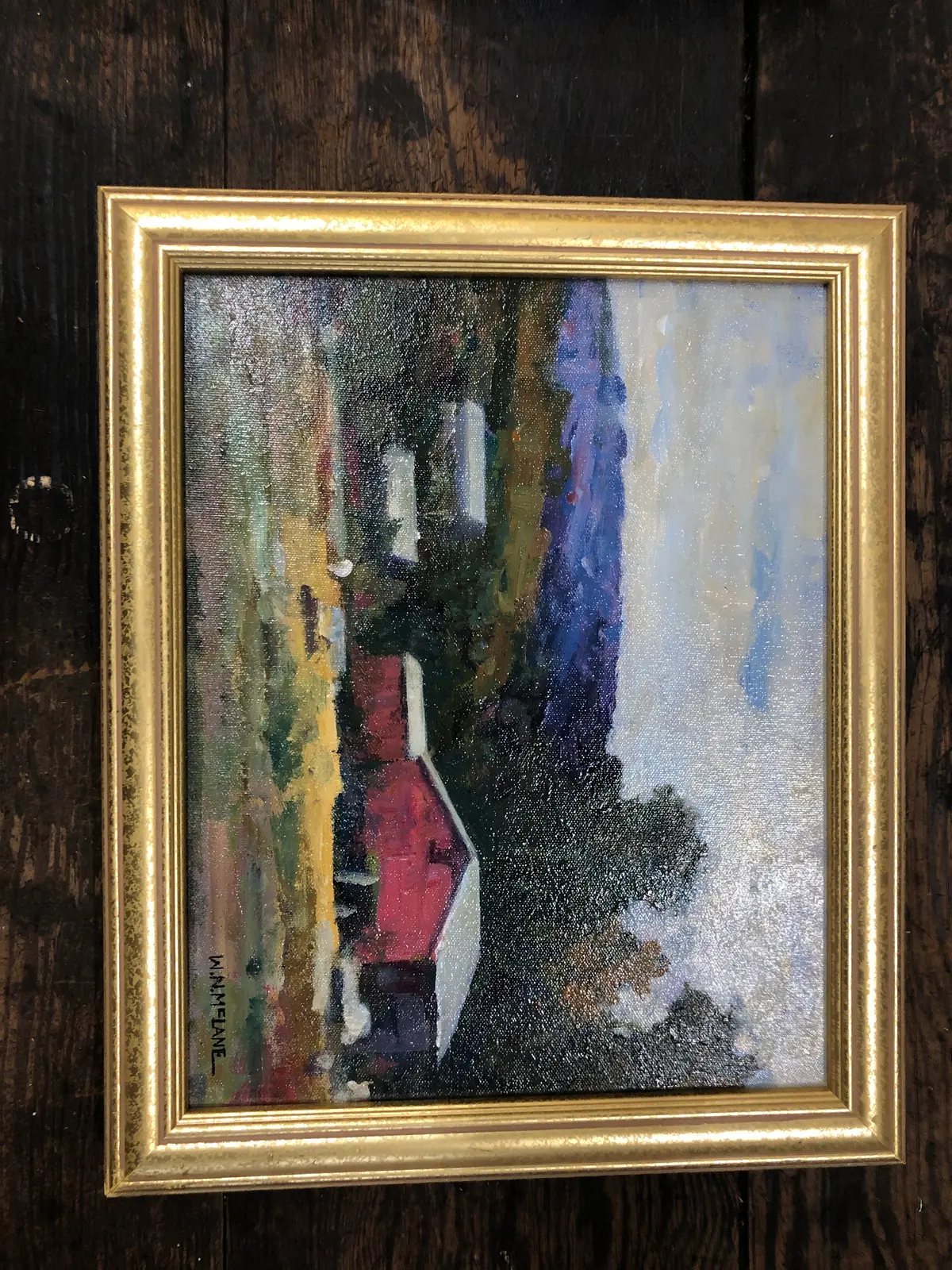 Framed Red Barn Painting Signed W. N. Mcclane 1