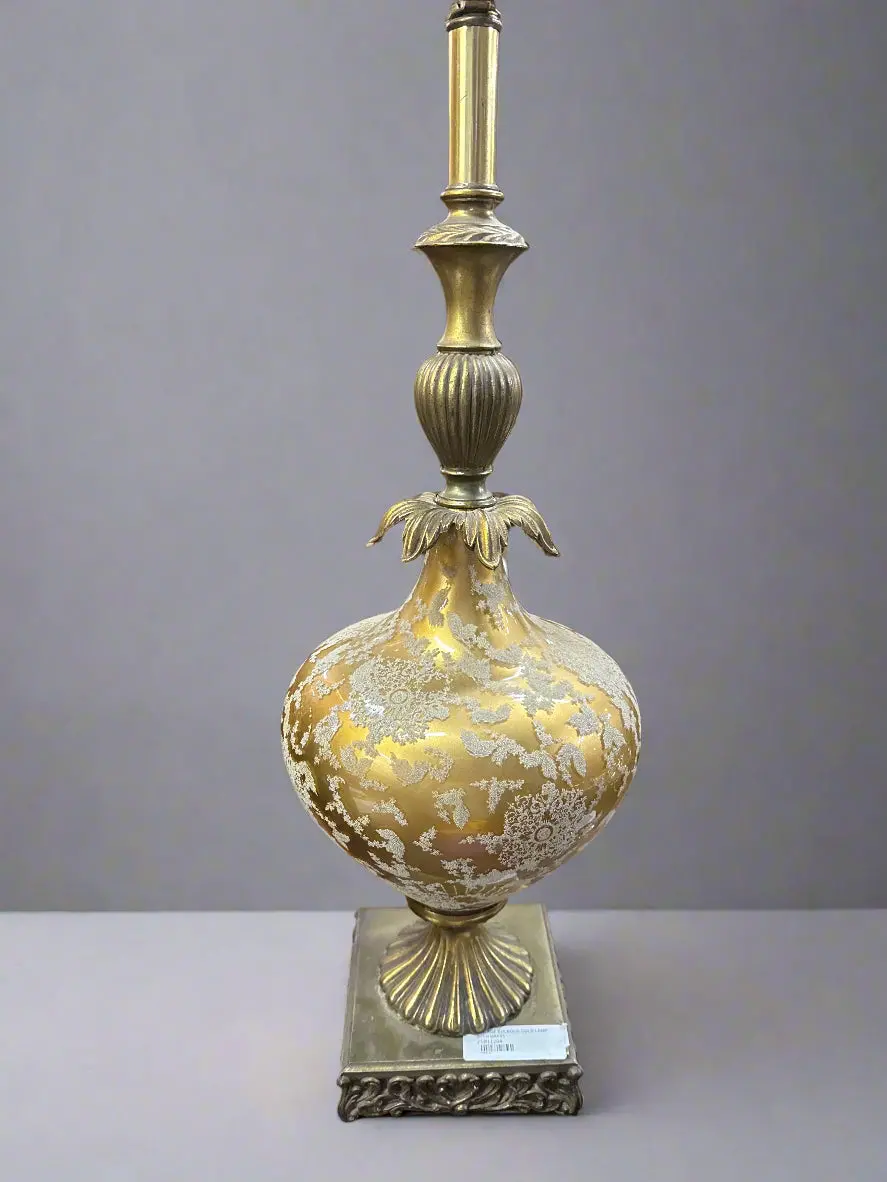 Vintage Bulbous Gold Lamp With Brass 1