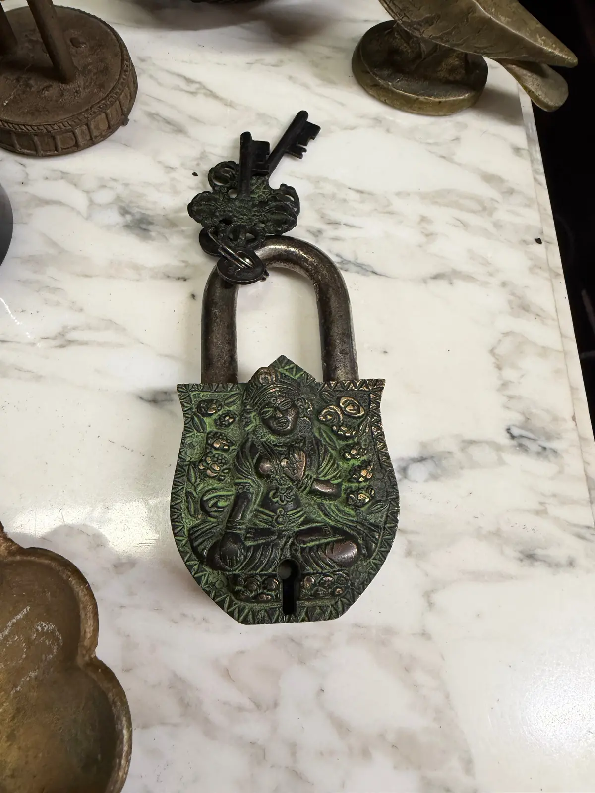 Antique Brass Padlock With Hindu Godess 1