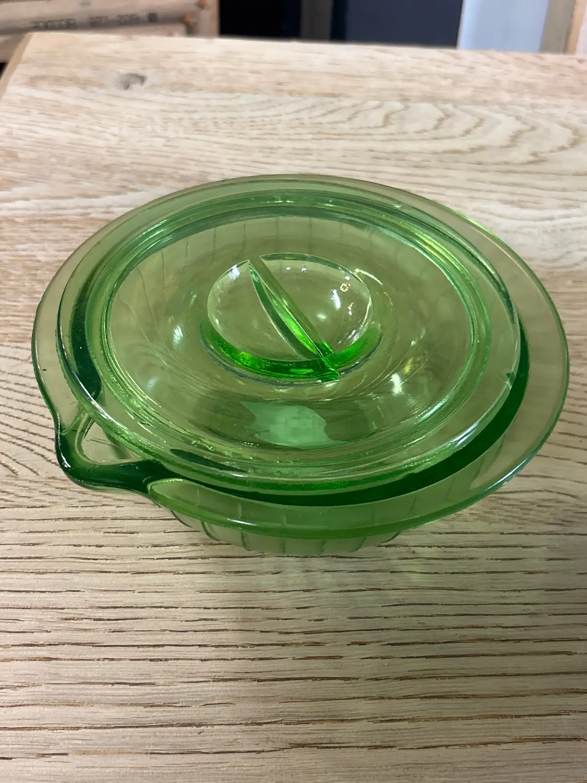 Green Depression Glass Covered Dish 1