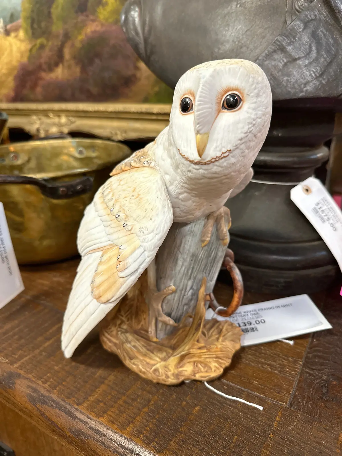 Large White Franklin Mint Pottery Owl 1