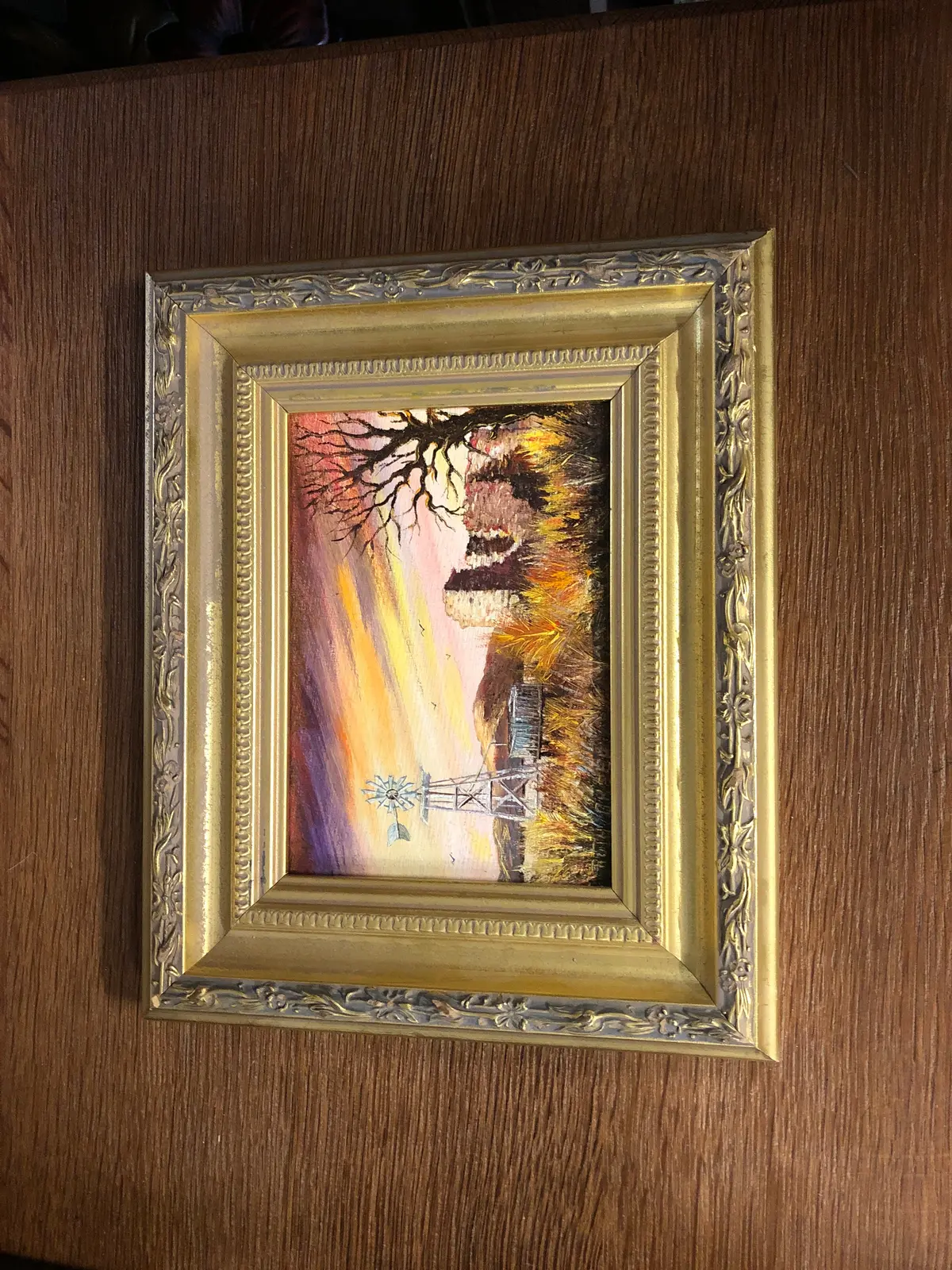 Framed Painting Of A Windmill With Ruins 1