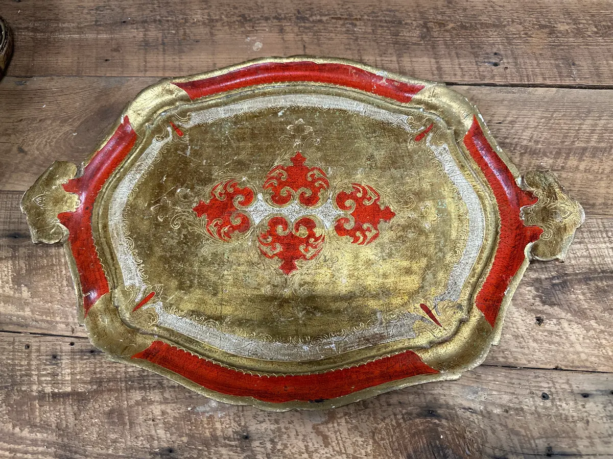 Large Gold And Red Florentine Tray 1