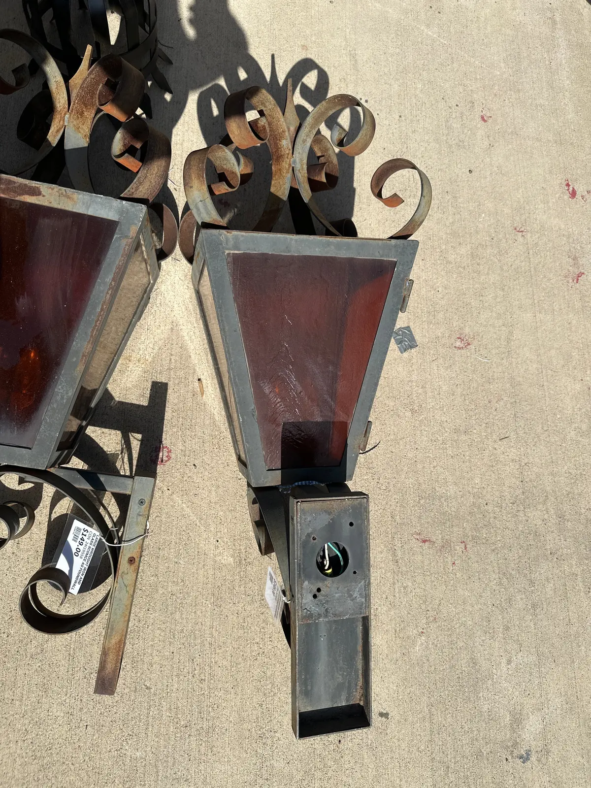 Large Wrought Iron And Glass Scomce As Foundwall 1