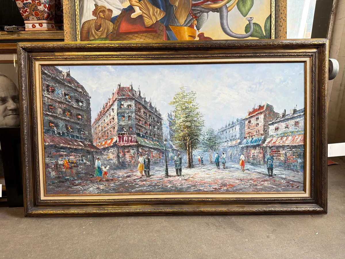Large Gilt Framed Paris Oil Painting - Signed Burnett 1