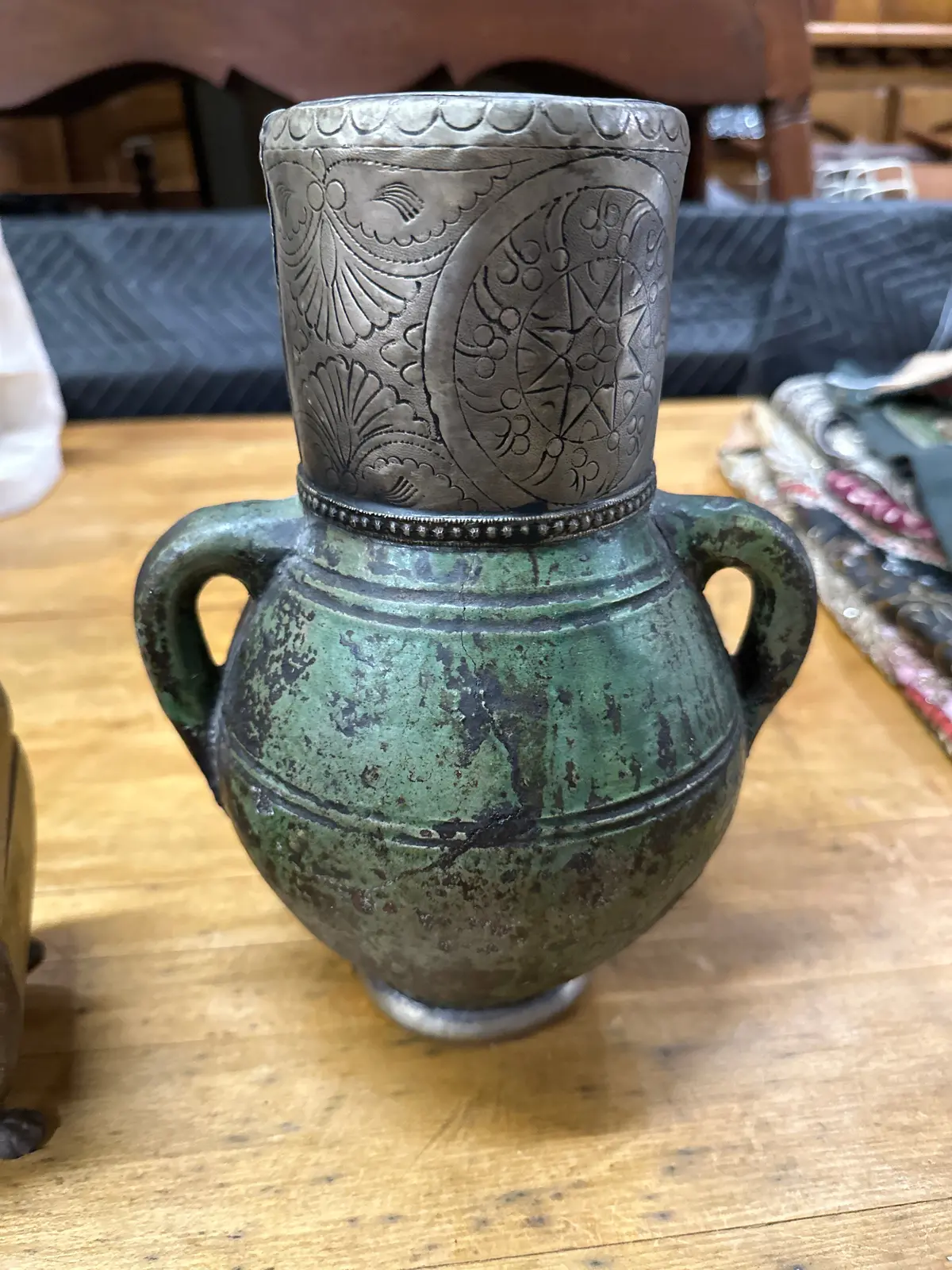 Mexican Ceramic And Metal Vase 1