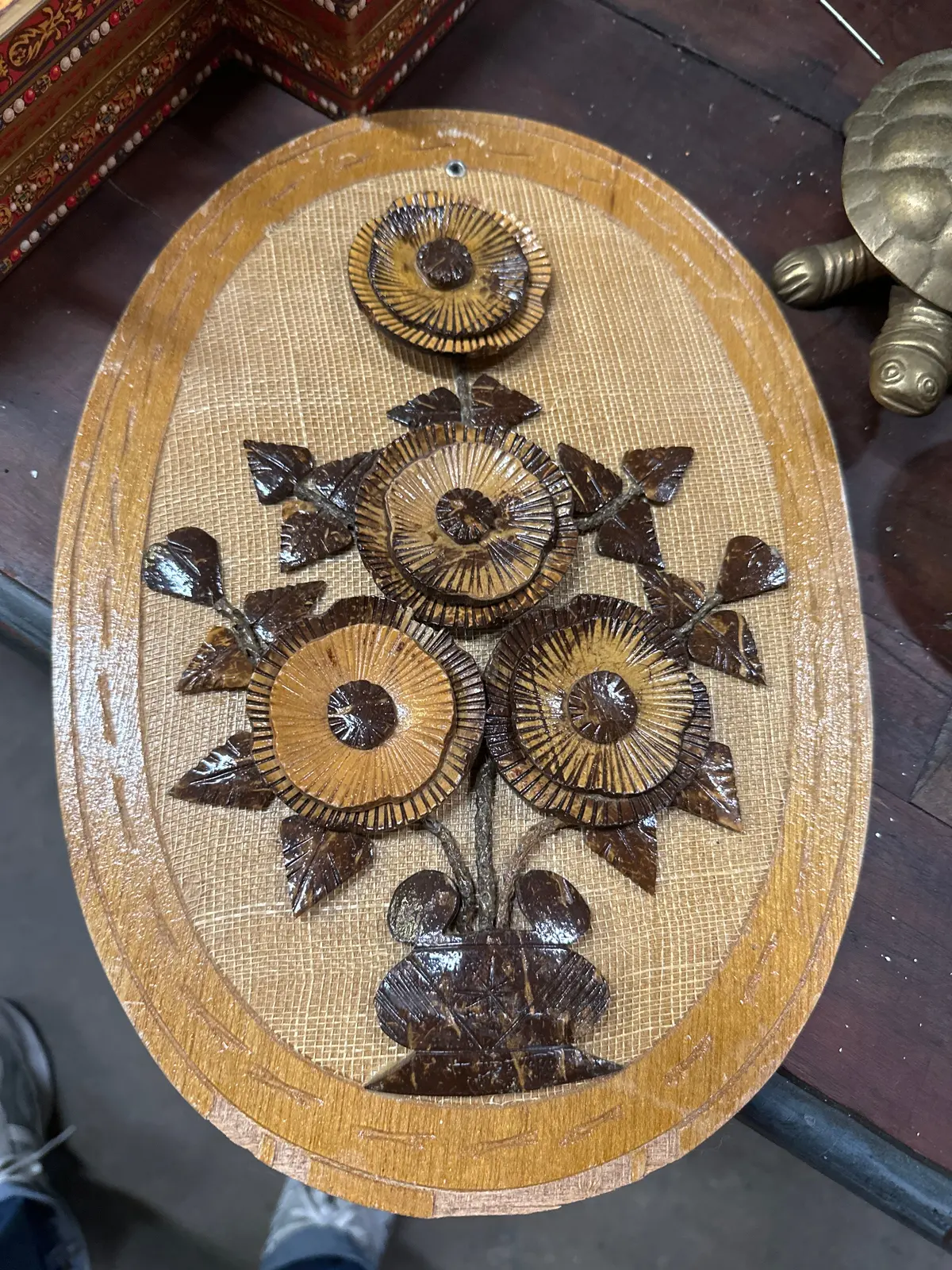 Oval Pierced Wood Sunflower Plaque 1