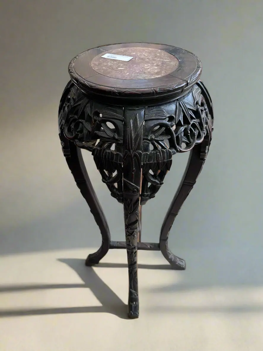Carved Chinese Stand With Marble Top 1