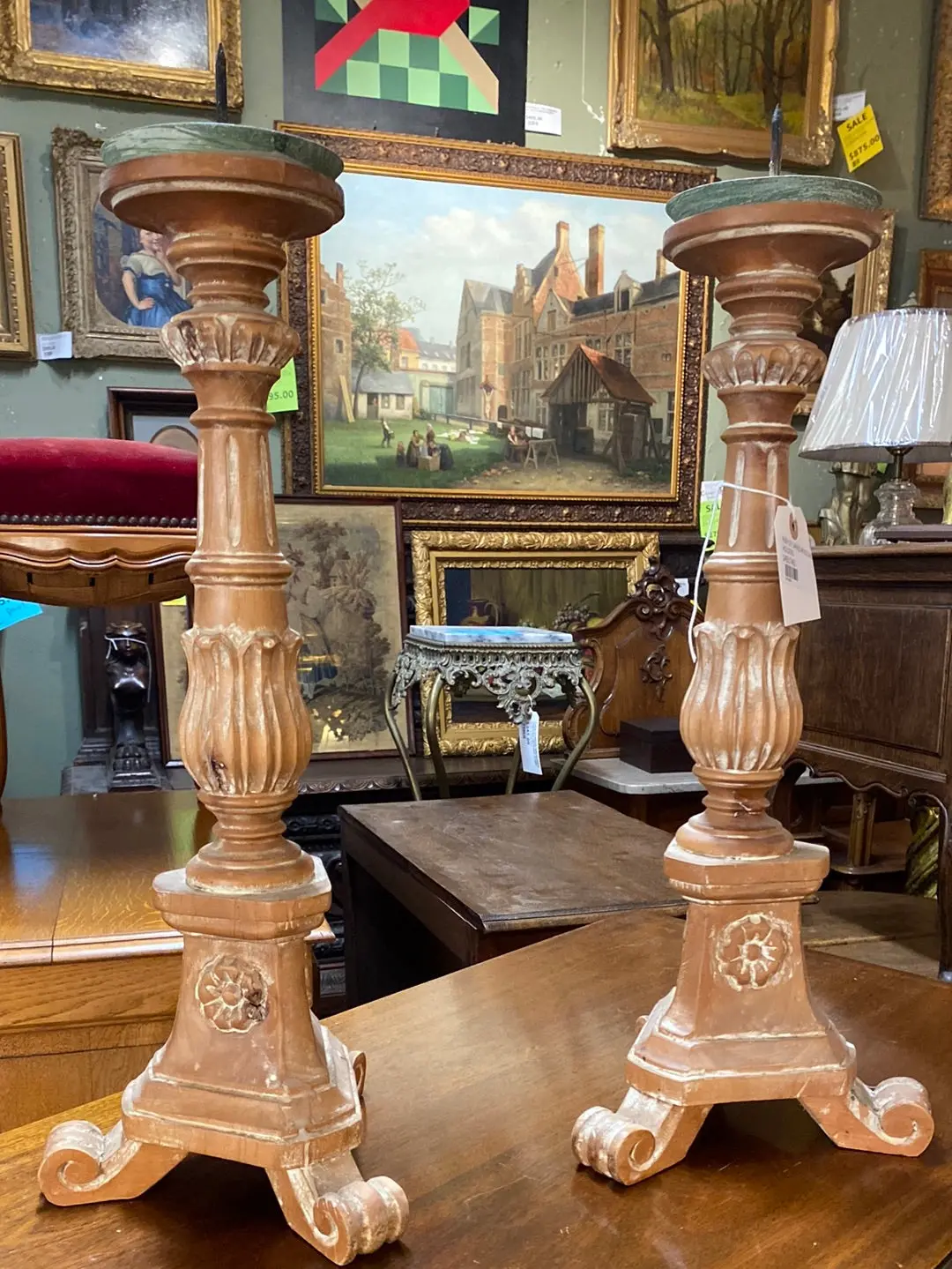 Pair Of Carved Wood Candle Holders 1