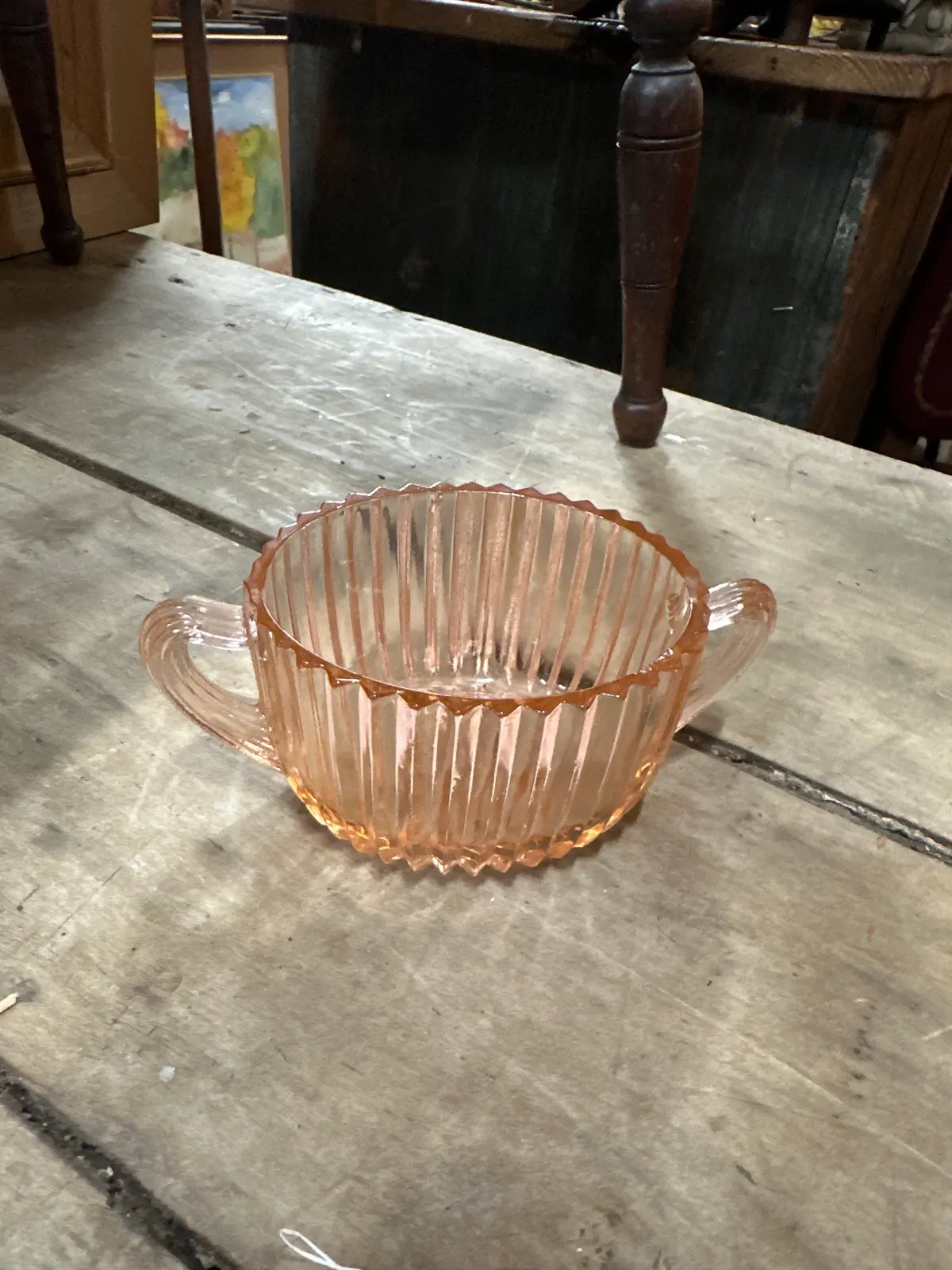 Pink Glass Handled Sugar Bowl 1