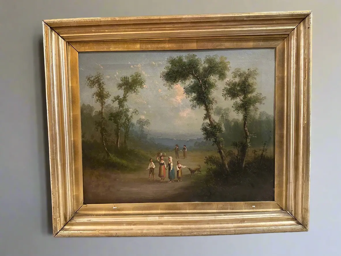 Silver And Gold Leaf Framed Family Outing Oil Painting 1