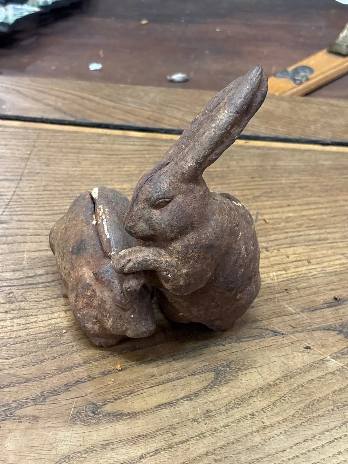 Pair Of Cast Iron Rabbits - As Found 1