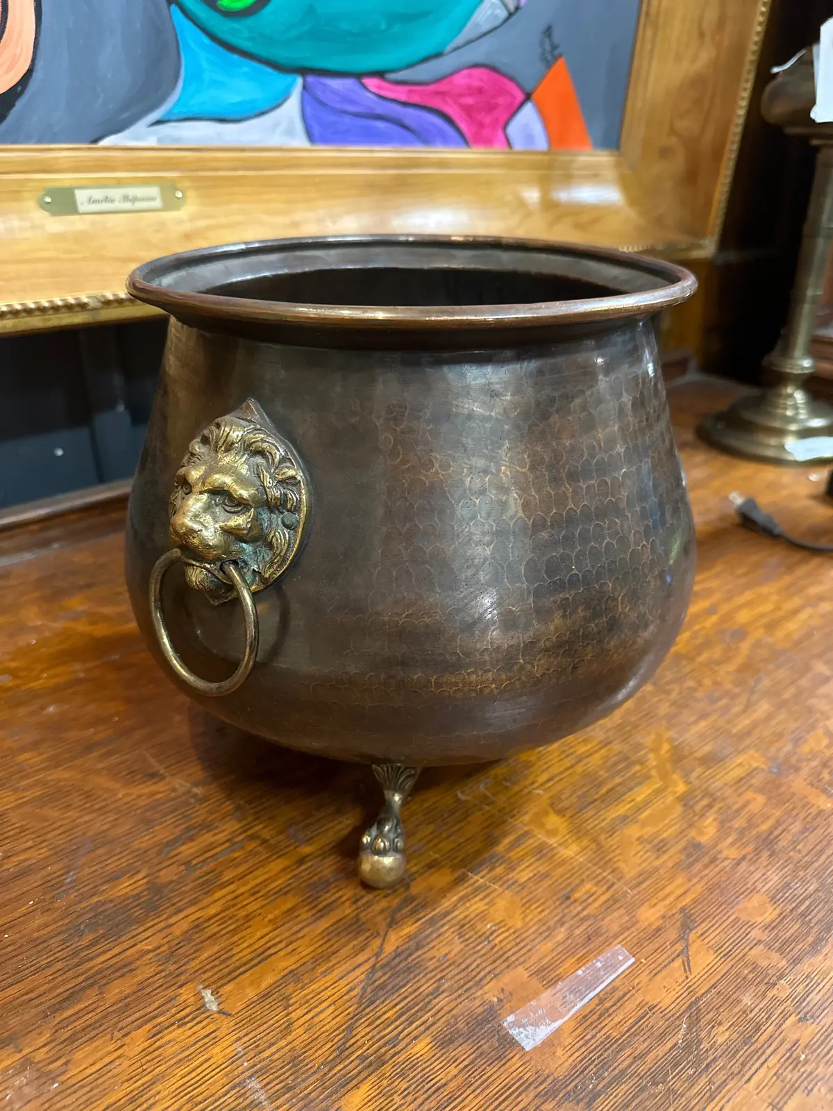 Brass Jardiniere With Lion Heads With Three Feet 1