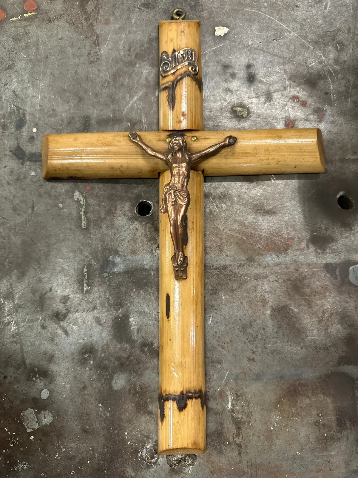Small Bamboo Crucifix With Copper Corpus 1