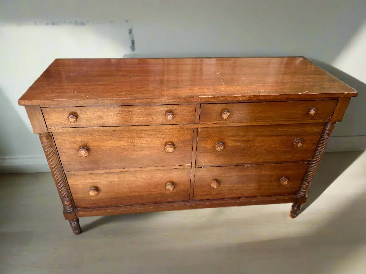 American Cherry 6 Drawer Dresser With Rope Twist Pillasters 1