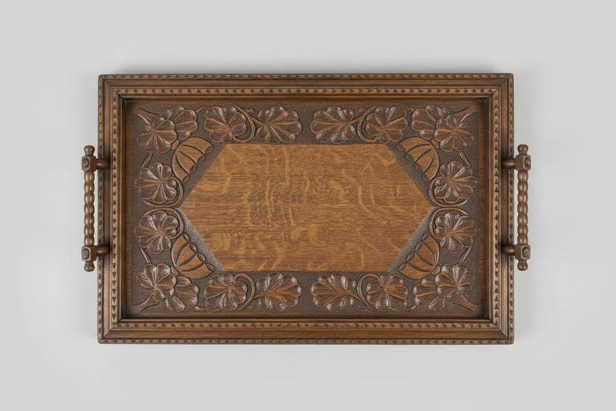 Antique Hand Carved Oak Tray 1