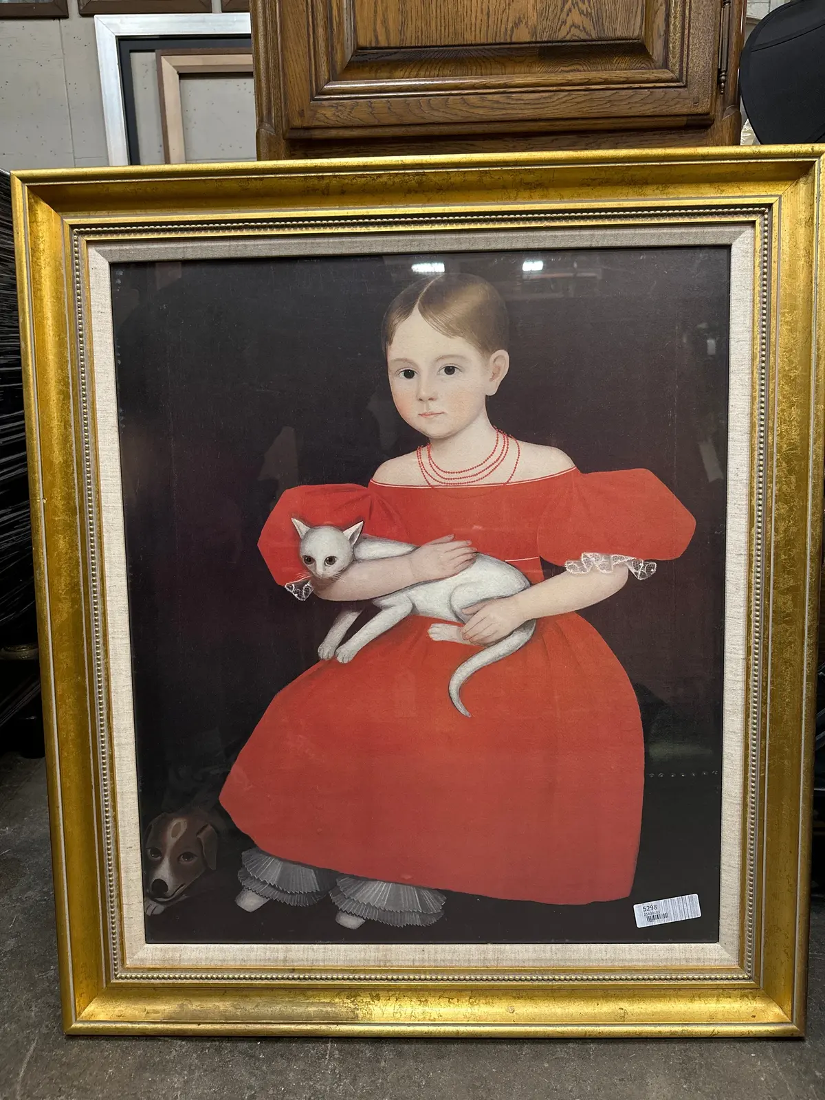 Lithograph Of A Primitive Girl With Cat 1