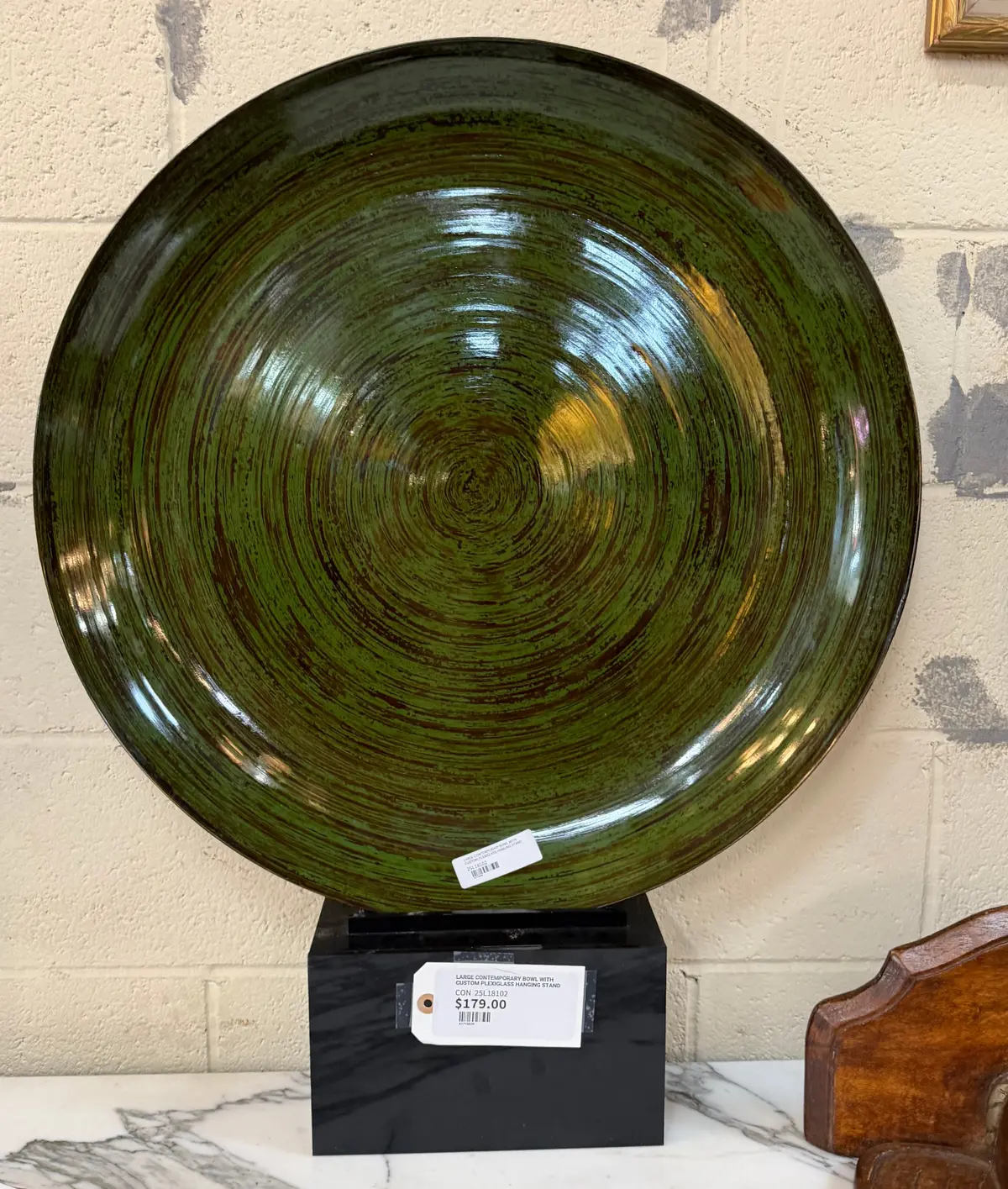 Large Contemporary Bowl With Custom Plexiglass Hanging Stand 1