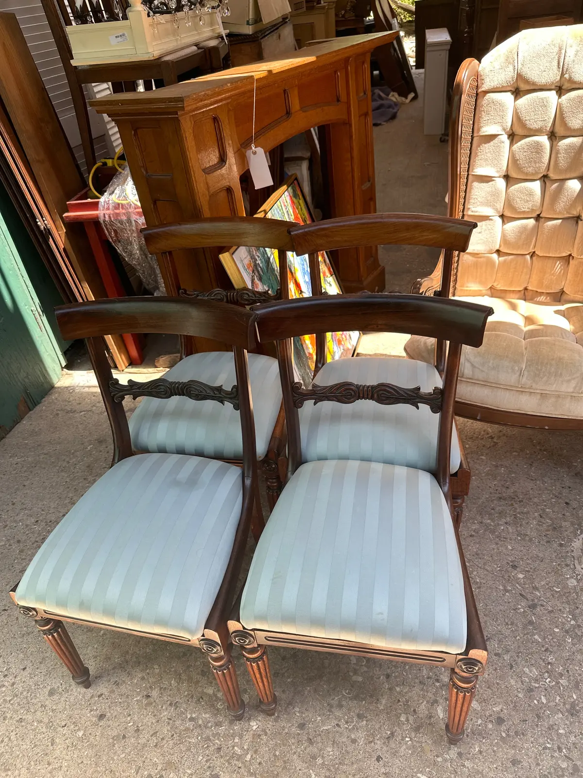 Set Of 4 Empire Chairs With Caned Seats And Cushion 1