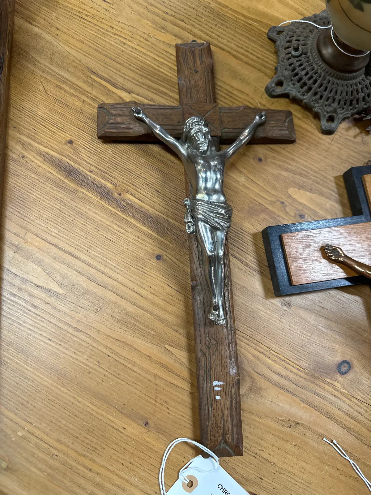 Chrome And Oak Crucifix 1