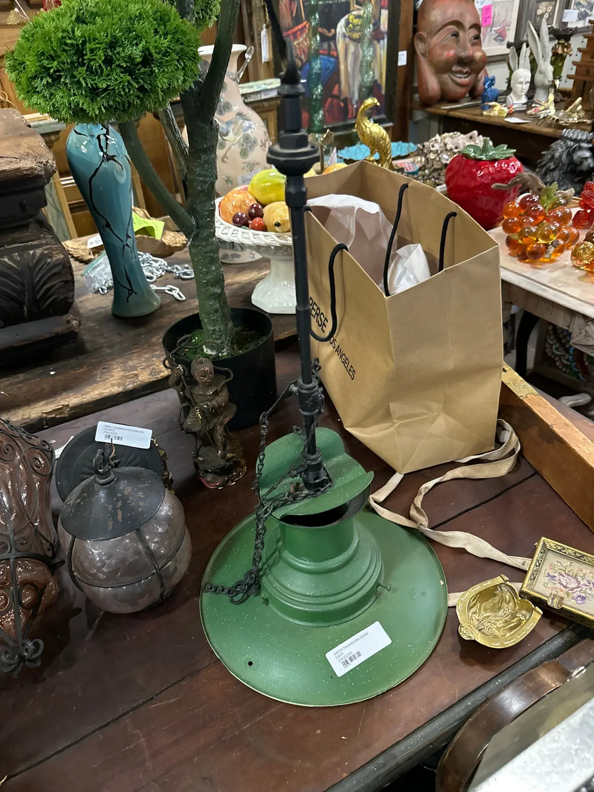 Green Tin Hanging Shade Light 1