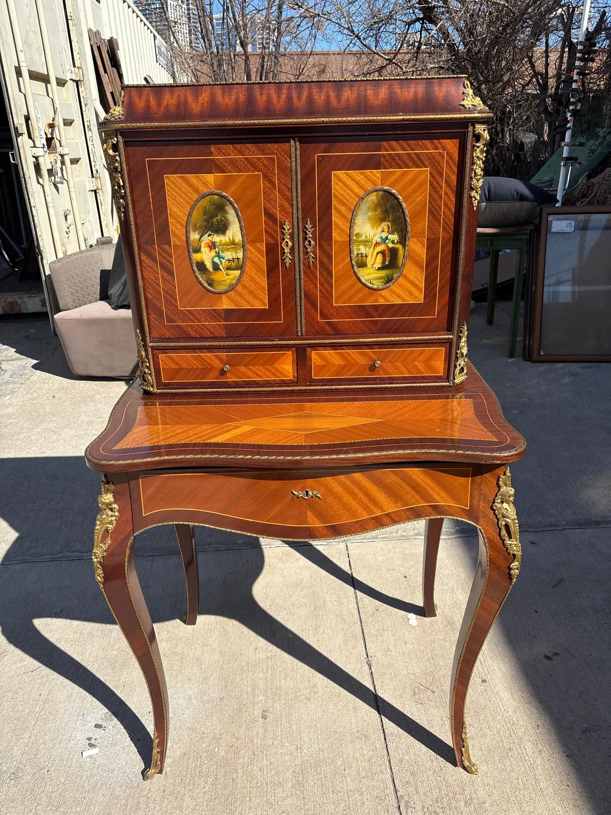 French Ladies Desk With Ormolu And Painted Signed Scenes 1