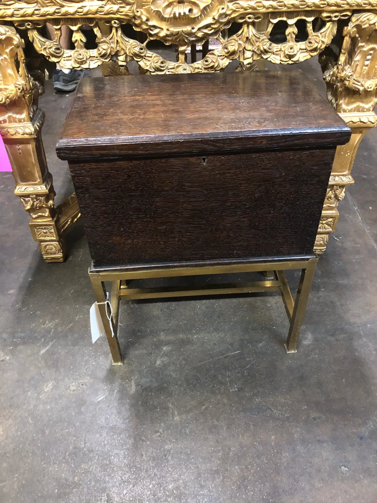 Small Oak Box On Brass Stand 1