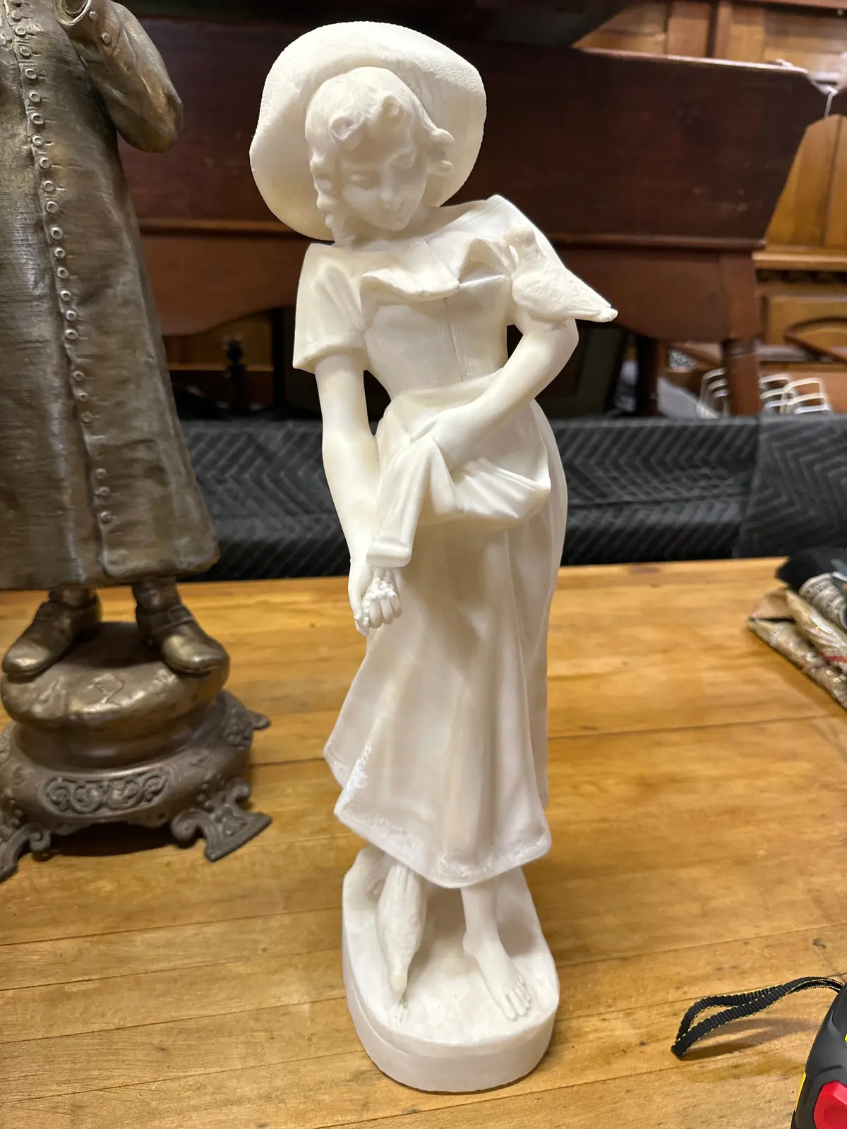 Alabaster Lady With Hat Statue 1