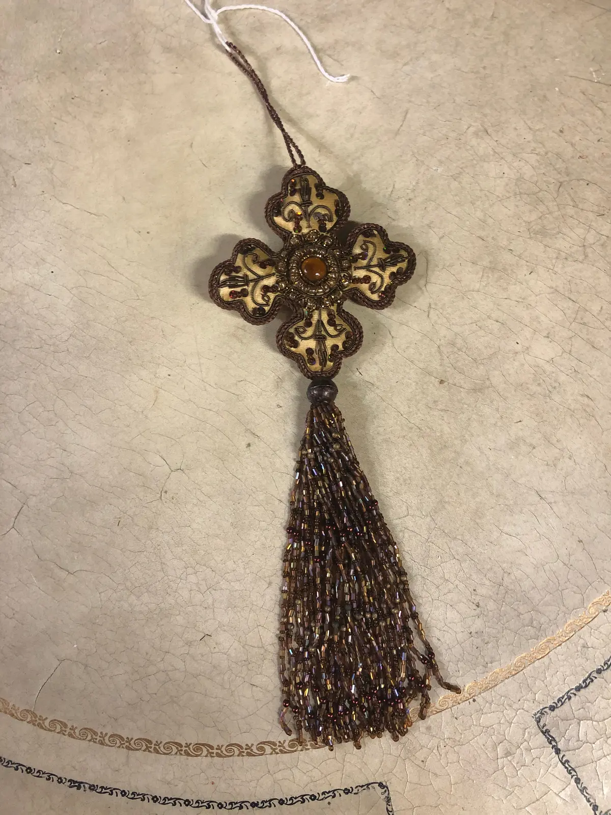 Beaded Cross Ornament With Tassles 1