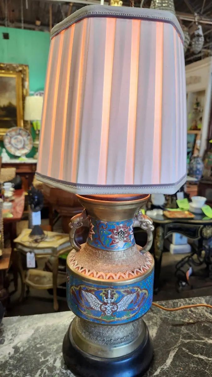 Cloissone Lamp With Pleated Shade 1