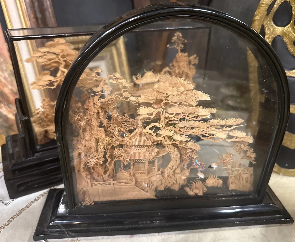 Arched Carved Asian Scene With Pagoda 1
