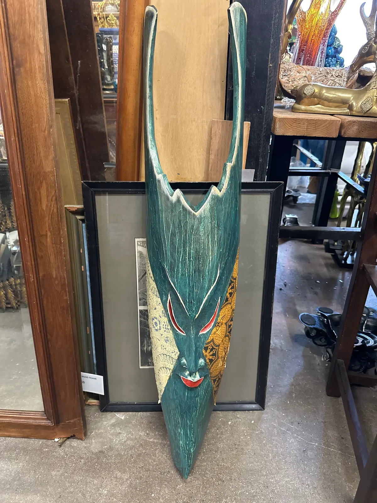Huge Green Painted Mask With Horns 1