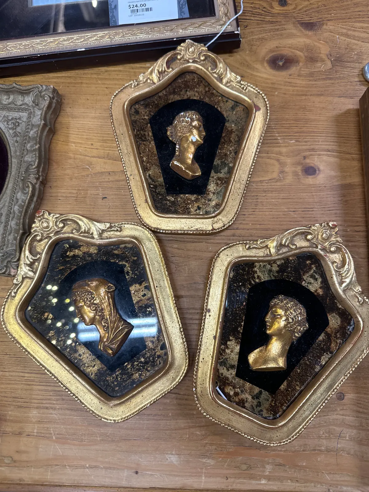 Set Of 3 Small Framed Classic Gilt  Busts As Found 1
