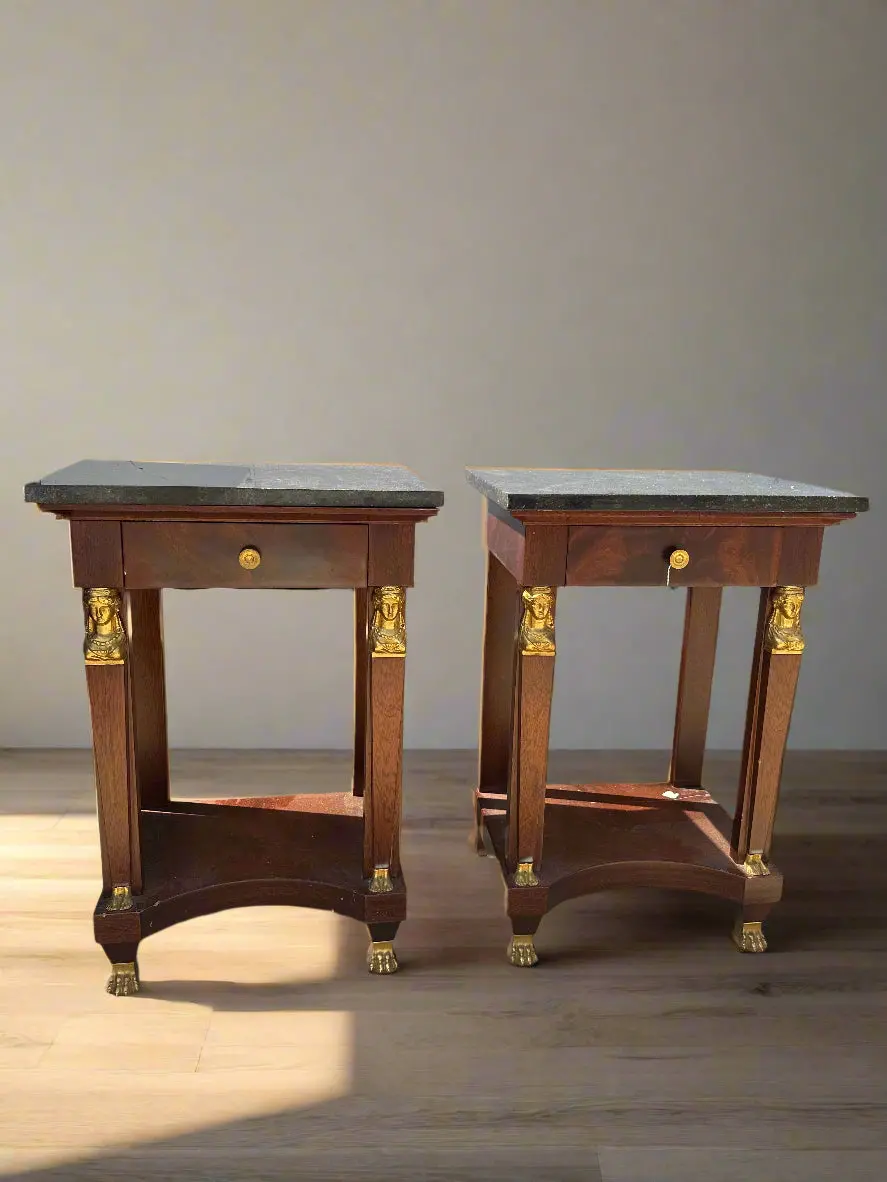 Pair Of French Empire  Marble Top Side Cabinets As Found Marble 1