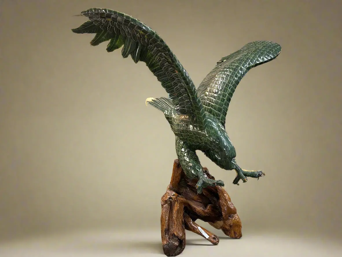 Large Jade Eagle On Wood Base 1