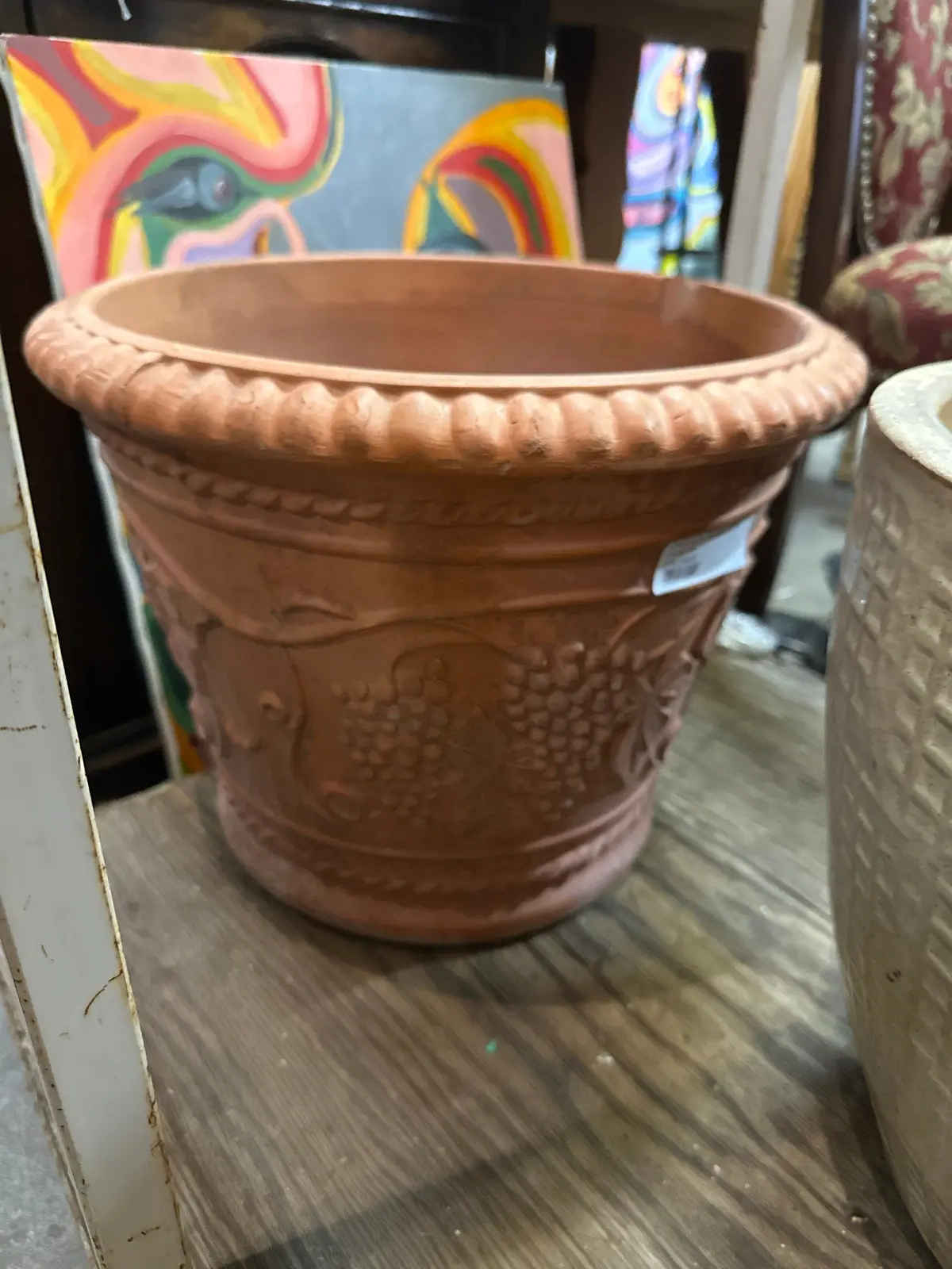 Embossed Terrra Cotta Planter With Grapes 1