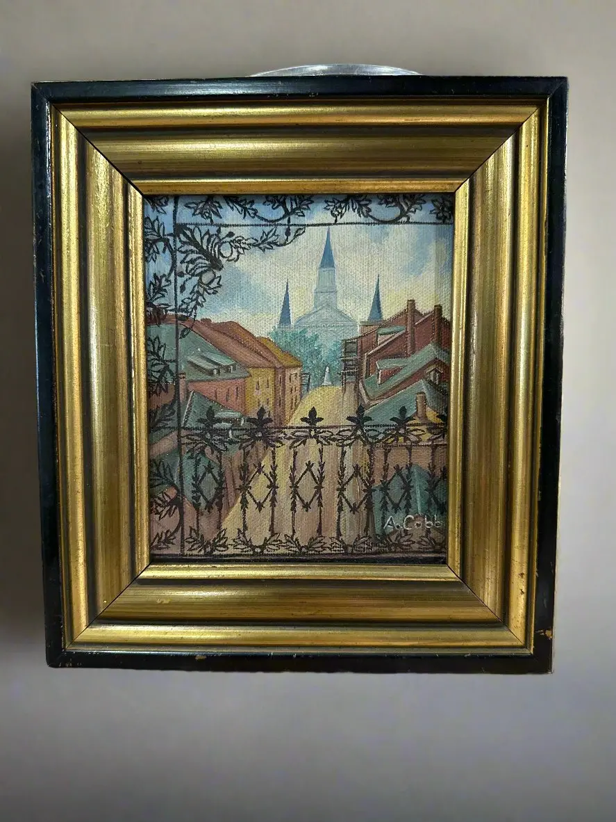 Small Oil Painting Of A French Town 1