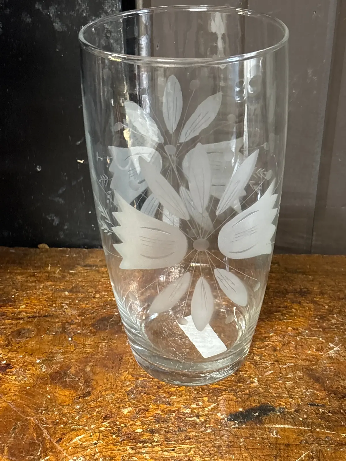 Clear Glass Tulip Etched Vase 1